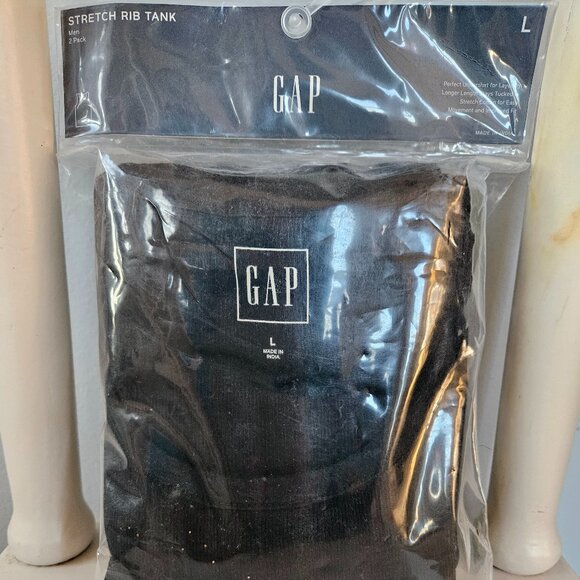 NWT GAP Men's Black Stretch Ribbed Tanks, 2 PK., Size Large - Picture 1 of 5